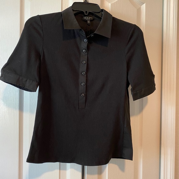 NWT Rag & Bone Black Ribbed Mix Media Polo - Picture 1 of 7